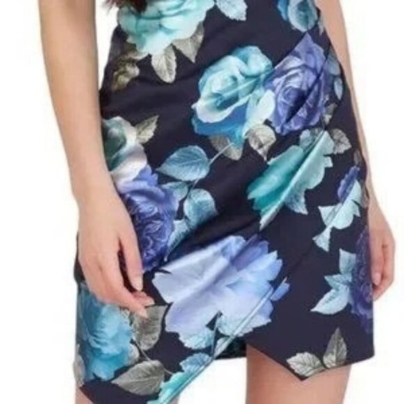 NWT BCX Dress blue floral foiled dress party prom y2k 90s retro mini coquette - Picture 4 of 9